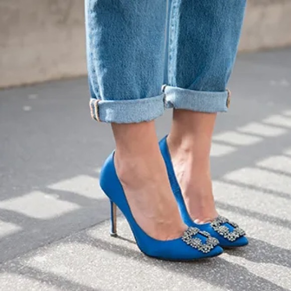 Manolo Blahnik Shoes - Manolo Blahnik Royal Blue Heels with Crystal Buckle